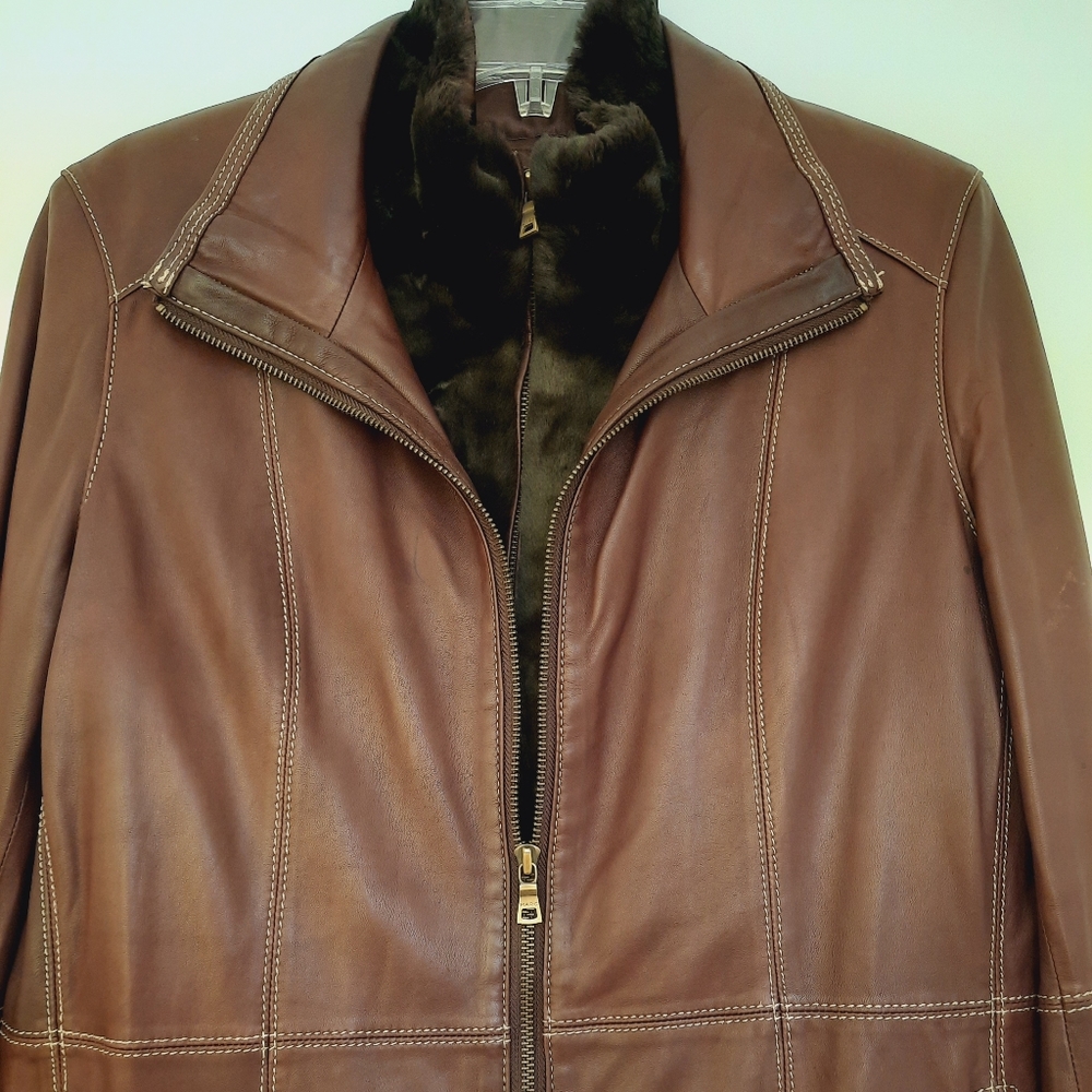 Marc New York brown soft leather removable lined insulated jacket size XL. - Picture 2 of 16